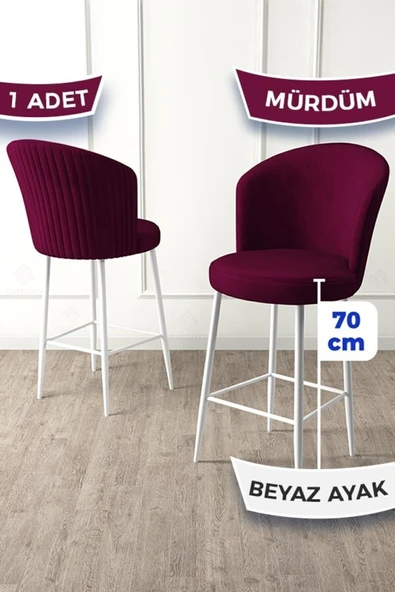 Canisa Fora Serisi 1 Adet Mürdüm Sandalye Ada Mutfak Bar Sandalyesi Beyaz Metal Ayaklı Babyface Kumaş ürün görseli 1