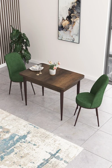 Canisa Concept Nil Serisi 70x110 Sabit Mutfak Masası Takımı Barok Desen Masa 2 Yeşil Sandalye ürün görseli 1