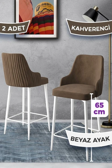 Canisa Tera Serisi 2 Kahve Sandalye 65 Cm Ada Mutfak Bar Sandalyesi Babyface Kumaş Beyaz Metal Ayaklı ürün görseli 1