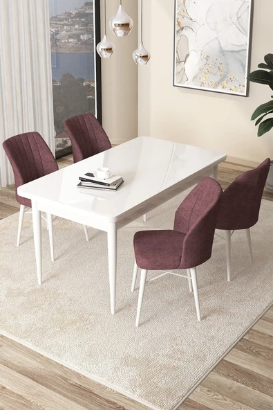 Canisa Concept Arp Serisi 70x110 Sabit Mutfak Masası Takımı Beyaz Masa 4 Gül Kurusu Sandalye ürün görseli 1