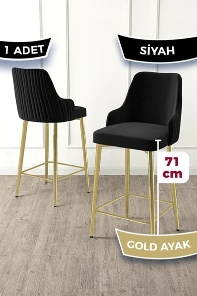 Canisa Enox Serisi 1 Adet Siyah Mutfak Bar Sandalyesi Babyface Kumaş Gold Kaplama Metal Ayak ürün görseli 1