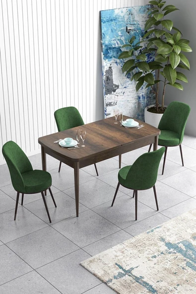Canisa Concept Han Serisi 70x114, Açılabilir Mdf Mutfak Masa Takımı, Barok Ahşap Desen Masa Ve 4 Haki Sandalye ürün görseli 1