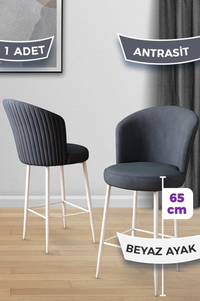 Canisa Alte Serisi 65 Cm Antrasit Ada Mutfak Bar Sandalyesi Babyface Kumaş Beyaz Metal Ayaklı ürün görseli 1