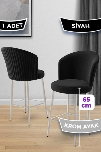 Canisa Alte Serisi 1 Adet Babyface Kumaş 65 cm Krom Kaplama Ayaklı Siyah Bar Sandalyesi ürün görseli 1