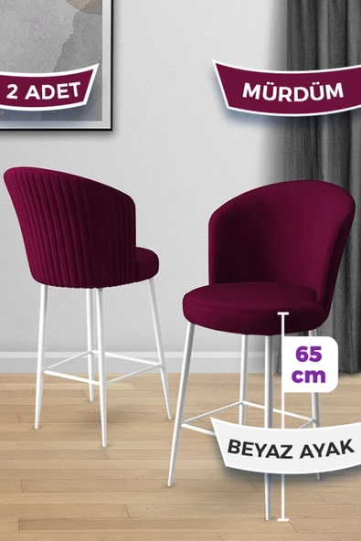 Canisa Alte Serisi 2 Siyah Sandalye 65 Cm Ada Mutfak Bar Sandalyesi Babyface Kumaş Beyaz Metal Ayaklı ürün görseli 1