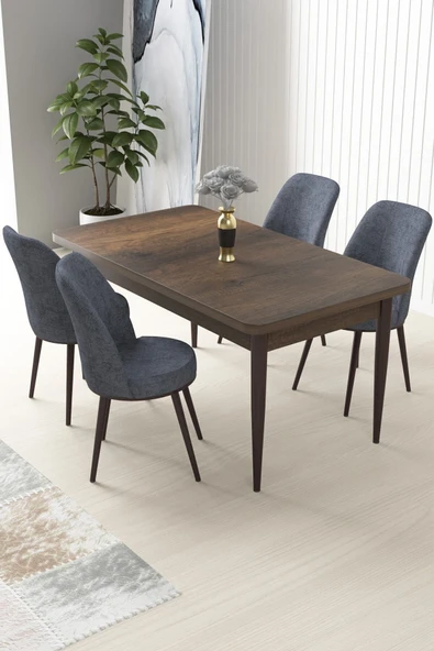 Canisa Concept Nil Serisi 70x110 Sabit Mutfak Masası Takımı Barok Desen Masa 4 Füme Sandalye ürün görseli 1