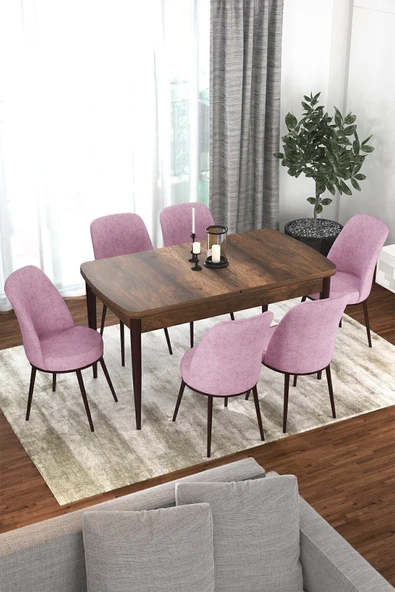Canisa Concept Kor Serisi 70x114 Açılabilir Mutfak Masası Takımı Barok Desen Masa 6 Pembe Sandalye ürün görseli 1