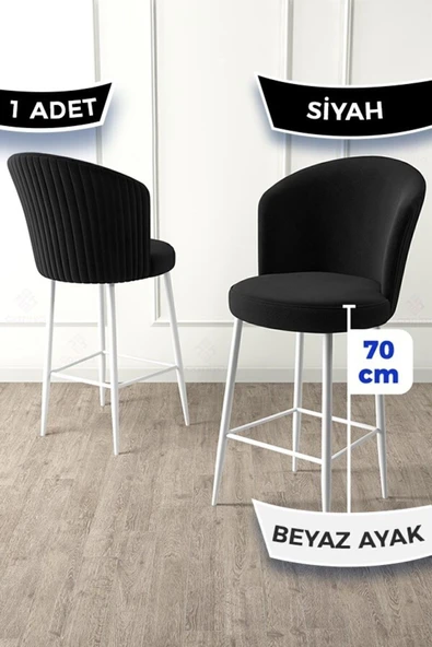 Canisa Fora Serisi 1 Adet Siyah Sandalye Ada Mutfak Bar Sandalyesi Beyaz Metal Ayaklı Babyface Kumaşlı ürün görseli 1