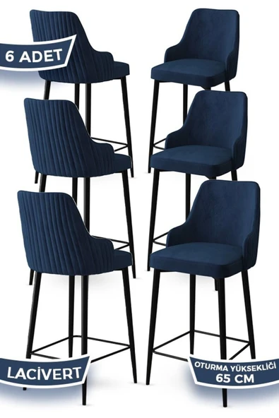 Canisa Tera Serisi 6 Lacivert Sandalye 65 Cm Ada Mutfak Bar Sandalyesi Babyface Kumaş Siyah Metal Ayaklı ürün görseli 1
