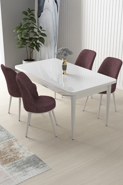Canisa Concept Nil Serisi 70x110 Sabit Mutfak Masası Takımı Beyaz Masa 4 Gül Kurusu Sandalye ürün görseli 1