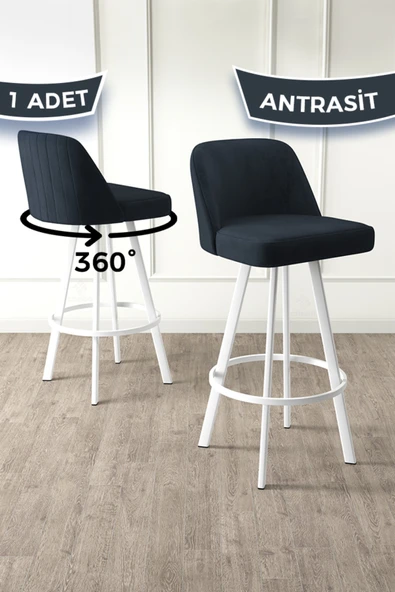 Canisa Atex Serisi 1 Adet Antrasit Sandalye 360°c Döner Bar Sandalyesi Beyaz Metal Ayaklı ürün görseli 1