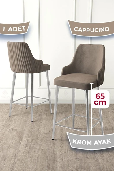 Canisa Tera Serisi 1 Adet Babyface Kumaş 65 cm Krom Kaplama Ayaklı Cappucino Bar Sandalyesi ürün görseli 1