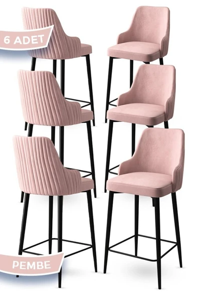 Canisa Enox Serisi 6 Adet Pembe Sandalye Mutfak Bar Sandalyesi Babyface Kumaş Siyah Metal Ayak ürün görseli 1