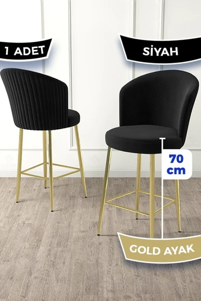 Canisa Fora Serisi Ada Mutfak Bar Sandalyesi Gold Kaplama Metal Ayaklı Babyface Kumaşlı 1 Siyah Sandalye ürün görseli 1