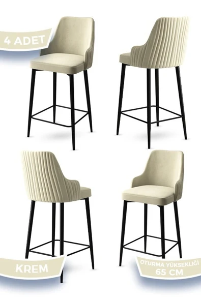 Canisa Tera Serisi 4 Krem Sandalye 65 Cm Ada Mutfak Bar Sandalyesi Babyface Kumaş Siyah Metal Ayaklı ürün görseli 1