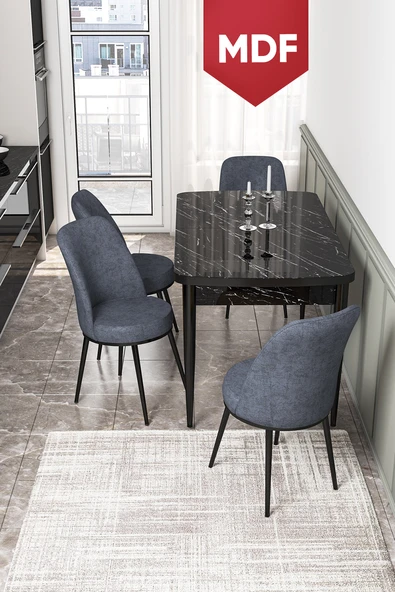 Canisa Concept Kor Serisi 70x114 Açılabilir Mutfak Masası Takımı Siyah Mermer Desen Masa 4 Füme Sandalye ürün görseli 1