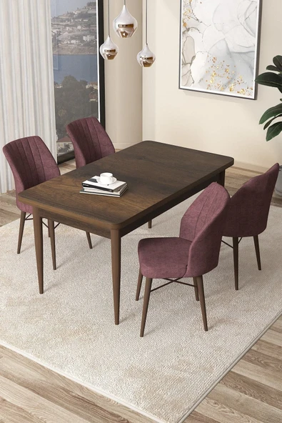 Canisa Concept Arp Serisi 70x110 Sabit Mutfak Masası Takımı Barok Desen Masa 4 Gül Kurusu Sandalye ürün görseli 1