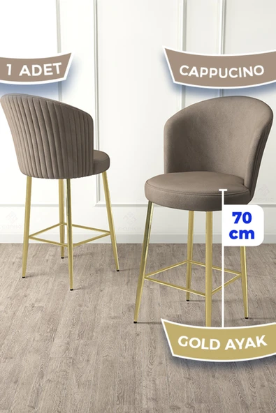 Canisa Fora Serisi 1 Adet Gold Kaplama Metal Ayaklı Babyface Kumaş Cappucino Bar Sandalyesi ürün görseli 1