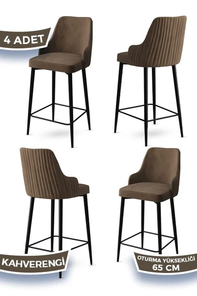 Canisa Tera Serisi 4 Kahve Sandalye 65 Cm Ada Mutfak Bar Sandalyesi Babyface Kumaş Siyah Metal Ayaklı ürün görseli 1