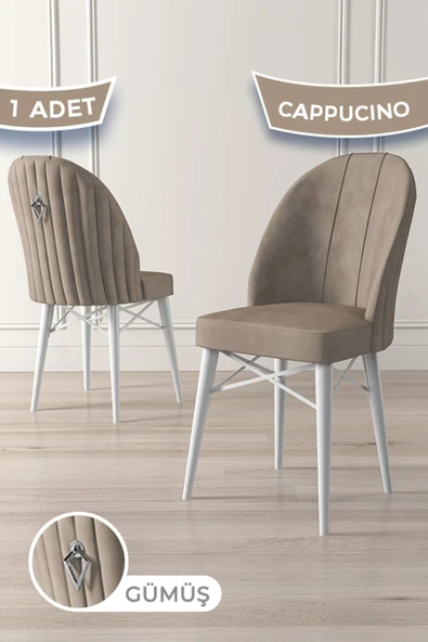 Canisa Ritim Serisi 1 Adet Cappucino Sandalye 1.sınıf Babyface Ithal Kumaş Beyaz Gürgen Ayak Gümüş Halkalı ürün görseli 1
