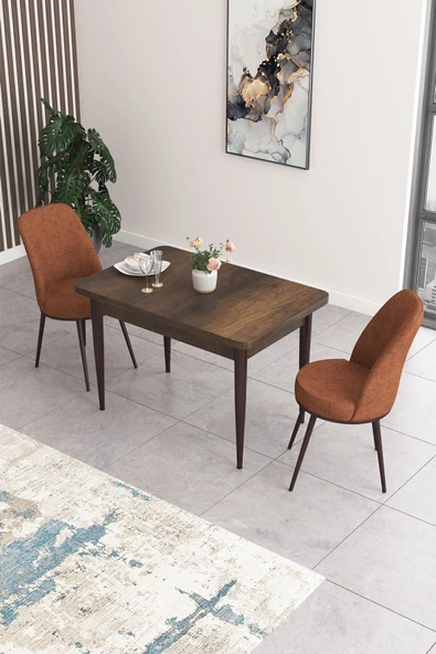 Canisa Concept Nil Serisi 70x110 Sabit Mutfak Masası Takımı Barok Desen Masa 2 Kiremit Sandalye ürün görseli 1