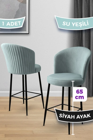 Canisa Alte Serisi 1 Adet 65 Cm Su Yeşili Ada Mutfak Bar Sandalyesi Babyface Kumaş Siyah Metal Ayaklı ürün görseli 1