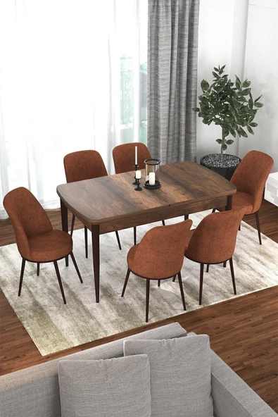 Canisa Concept Kor Serisi 70x114 Açılabilir Mutfak Masası Takımı Barok Desen Masa 6 Kiremit Sandalye ürün görseli 1