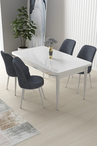 Canisa Concept Nil Serisi 70x110 Sabit Mutfak Masası Takımı Beyaz Masa 4 Füme Sandalye ürün görseli 1