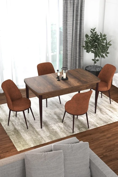 Canisa Concept Kor Serisi 70x114 Açılabilir Mutfak Masası Takımı Barok Desen Masa 4 Kiremit Sandalye ürün görseli 1