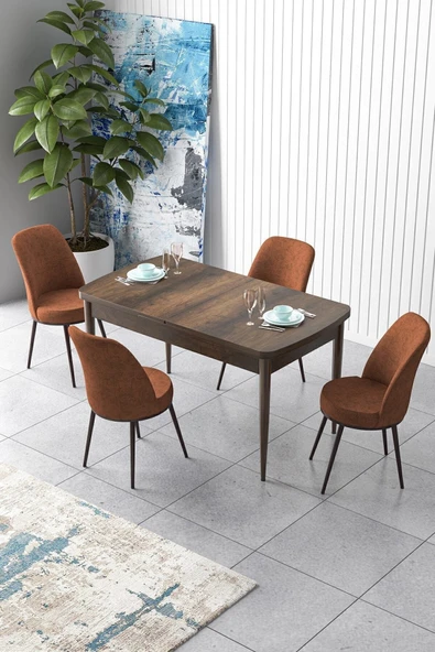 Canisa Concept Zen Serisi 80x132 Mdf Açılabilir Barok Ahşap Desen Masa Takımı Ve 4 Kiremit Sandalye ürün görseli 1