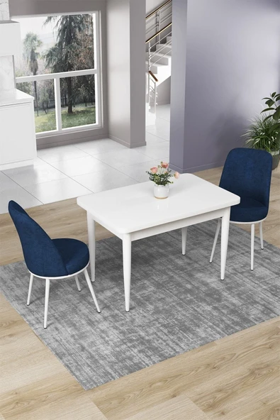 Canisa Concept Nil Serisi 70x110 Sabit Mutfak Masası Takımı Beyaz Masa 2 Lacivert Sandalye ürün görseli 1