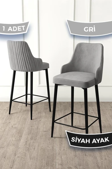 Canisa Enox Serisi, Mutfak Bar Sandalyesi, Babyface Kumaş, Siyah Metal Ayak , 1 Adet Gri Sandalye ürün görseli 1