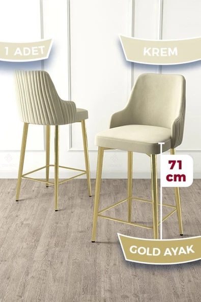 Canisa Enox Serisi 1 Adet Krem Mutfak Bar Sandalyesi Babyface Kumaş Gold Kaplama Metal Ayak ürün görseli 1