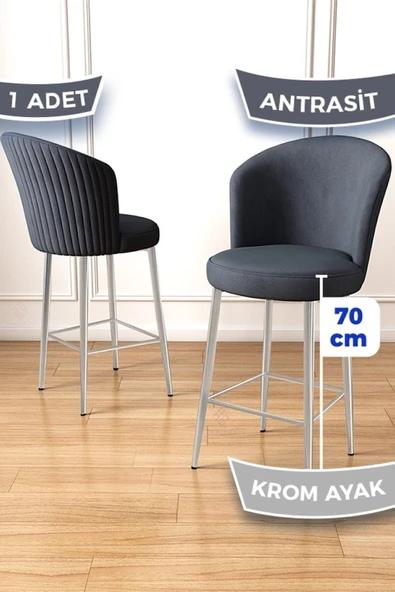 Canisa Fora Serisi Ada Mutfak Bar Sandalyesi Krom Kaplama Metal Ayaklı Babyface Kumaşlı 1 Antrasit Sandalye ürün görseli 1