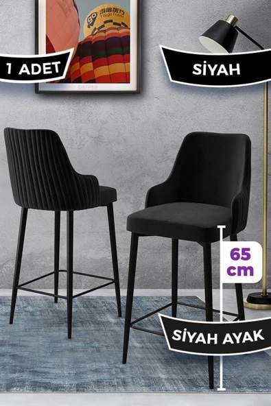 Canisa Tera Serisi 1 Adet 65 Cm Siyah Ada Mutfak Bar Sandalyesi Babyface Kumaş Siyah Metal Ayaklı ürün görseli 1