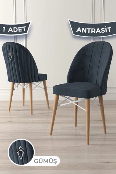 Canisa Ritim Serisi 1 Adet Antrasit Sandalye 1.sınıf Babyface Ithal Kumaş Doğal Ahşap Ayak Gümüş Halkalı ürün görseli 1