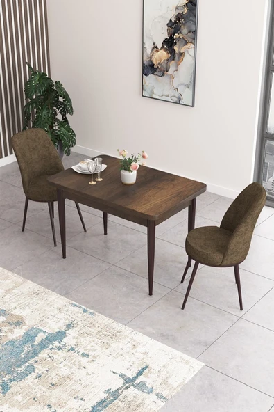 Canisa Concept Nil Serisi 70x110 Sabit Mutfak Masası Takımı Barok Desen Masa 2 Kahverengi Sandalye ürün görseli 1