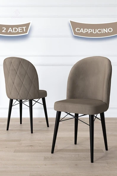 Canisa Bika Serisi 2 Adet Cappucino Mutfak Sandalyesi Siyah Gürgen Ayaklı 1. Sınıf Babyface Kumaş ürün görseli 1