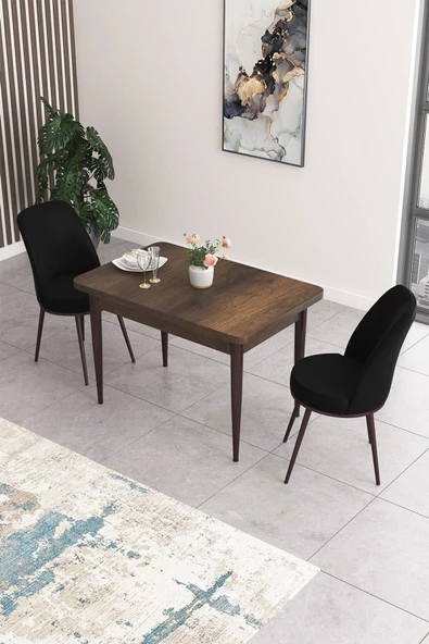 Canisa Concept Nil Serisi 70x110 Sabit Mutfak Masası Takımı Barok Desen Masa 2 Siyah Sandalye ürün görseli 1