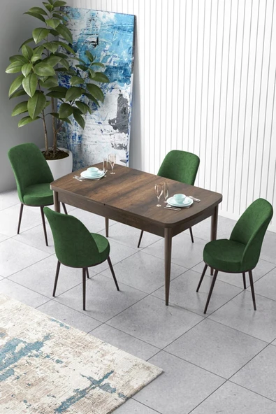 Canisa Concept Zen Serisi 80x132 Mdf Açılabilir Barok Ahşap Desen Masa Takımı Ve 4 Haki Yeşil Sandalye ürün görseli 1