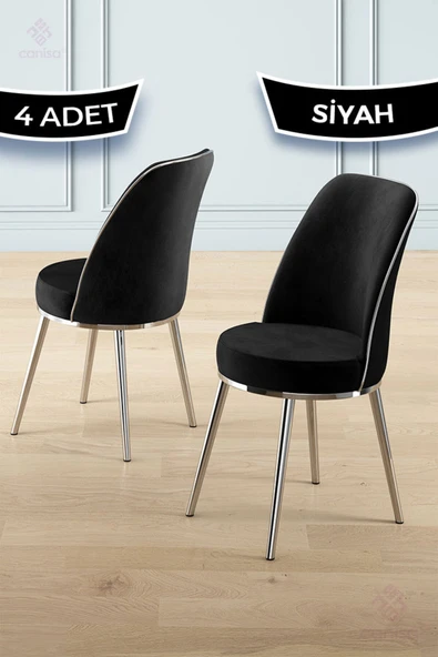 Canisa Pefa Serisi 4 Adet Siyah Mutfak Sandalyesi Krom Kaplama Metal Ayak 1. Sınıf Babyface Kumaş ürün görseli 1