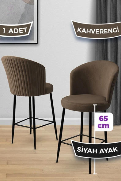 Canisa Alte Serisi 1 Adet 65 Cm Kahve Ada Mutfak Bar Sandalyesi Babyface Kumaş Siyah Metal Ayak ürün görseli 1