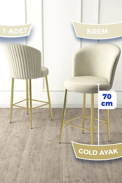 Canisa Fora Serisi Ada Mutfak Bar Sandalyesi Gold Kaplama Metal Ayaklı Babyface Kumaşlı 1 Krem Sandalye ürün görseli 1