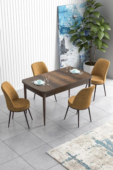 Canisa Concept Han Serisi 70x114, Açılabilir Mdf Mutfak Masa Takımı, Barok Ahşap Desen Masa Ve 4 Cappucino Sandalye ürün görseli 1