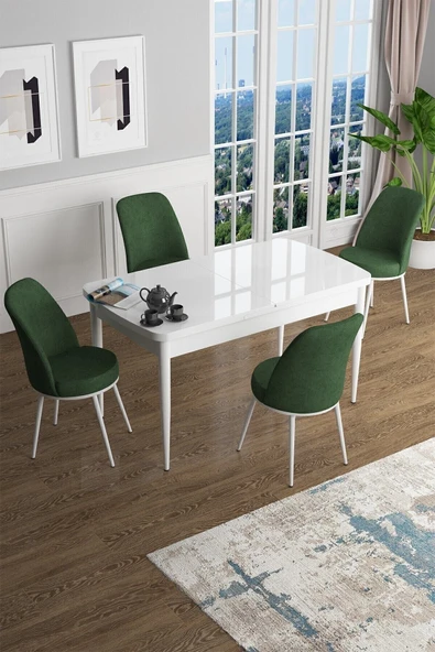 Canisa Concept Han Serisi 70x114 Açılabilir Mdf Mutfak Masası Takımı Beyaz Masa 4 Haki Yeşil Sandalye ürün görseli 1