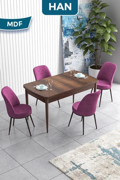 Canisa Han Serisi, 70x114 Açılabilir Mdf Masa Takımı, Barok Ahşap Desen Masa Ve 4 Sandalye ürün görseli 1