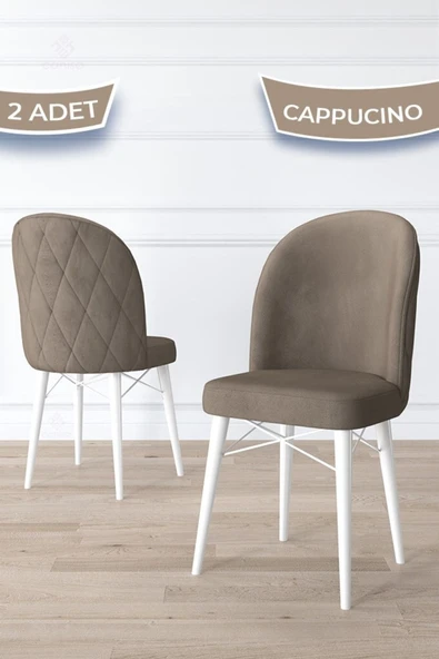 Canisa Bika Serisi 2 Adet Cappucino Mutfak Sandalyesi Beyaz Gürgen Ayaklı 1. Sınıf Babyface Kumaş ürün görseli 1