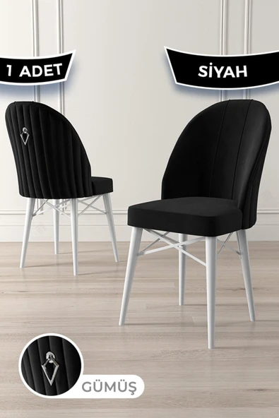 Canisa Ritim Serisi Beyaz Gürgen Ayaklı 1.sınıf Babyface Ithal Kumaş Gümüş Halkalı 1 Adet Siyah Sandalye ürün görseli 1