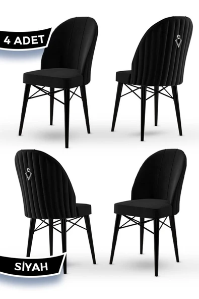 Canisa Concept Ritim Serisi 4 Adet Siyah Sandalye 1.sınıf Babyface Ithal Kumaş Siyah Gürgen Ayak Gümüş Halkalı ürün görseli 1