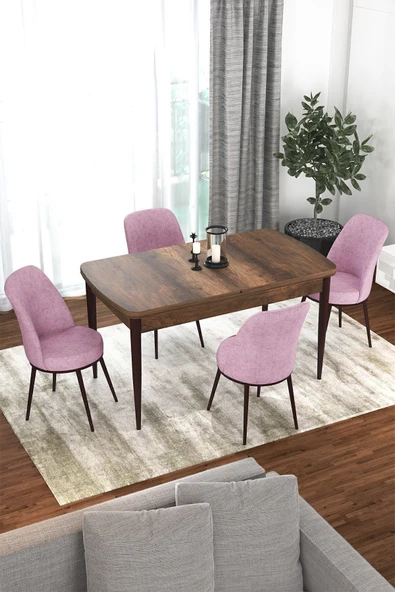Canisa Concept Kor Serisi 70x114 Açılabilir Mutfak Masası Takımı Barok Desen Masa 4 Pembe Sandalye ürün görseli 1